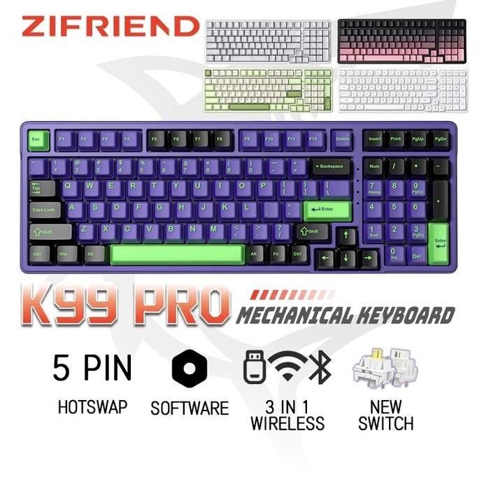 ZIFRIEND K99 PRO Wireless Mechanical Keyboard Gasket Struktur  5Pin Hotswappable RGB Backlight Gamin