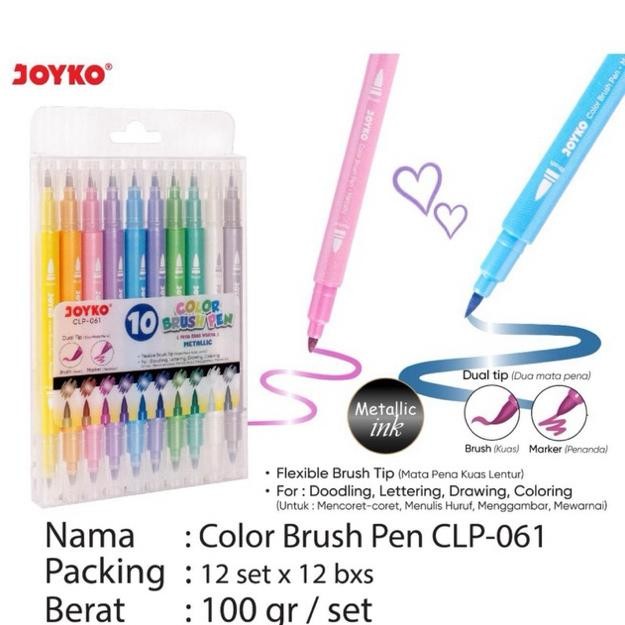 

( 1 set ) CLP061 Joyko Metalic 12 Color Brush Pen / Spidol Kuas dan Pen 12 Warna Tinta Metalik Joyko Clp-061 DiM
