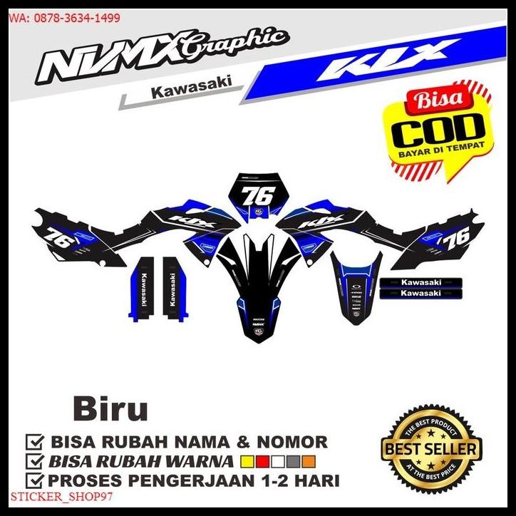 HOT DEAL PREMIUM DECAL KLX 150 CUSTOM DECAL KLX WARNA BIRU HITAM 