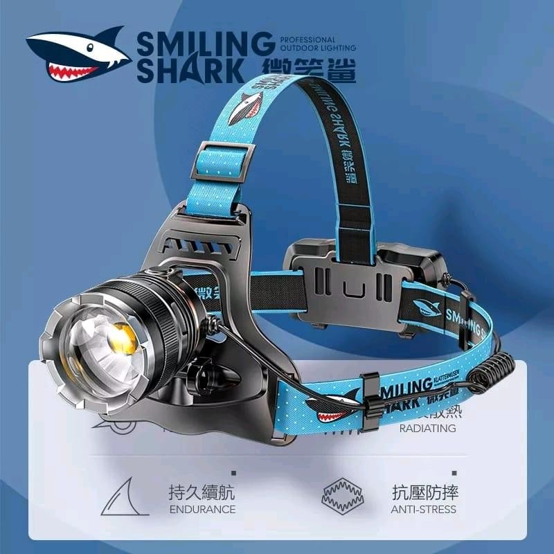 Senter Kepala Led Smiling Shark K225B - Zoom Dan Sensor - Charger Usb New Best Quality 100% Original