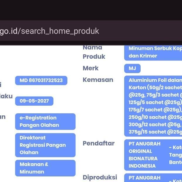 

Kopi Mj (Malam Jumat) 1 Box Isi 5 Sachet