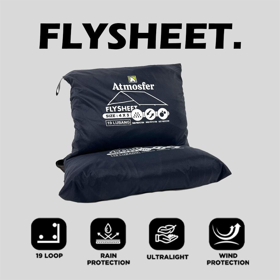 Atmosfer Flysheet Waterproof Buscraft - Flysheet Anti Air - Flysheet Tenda - Lapisan Tenda 19 Loop T