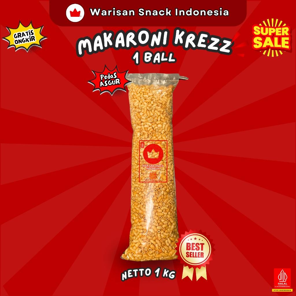 

RKM (1 Ball) MAKARONI BANTAT WARISAN SNACK INDONESIA (1kg) Makanan Ringan Krupuk Cemilan Murah halal pedas daun jeruk