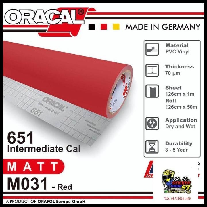 GRATIS ONGKIR STICKER ORACAL 651 - M031 RED MATT STIKER [METERAN]