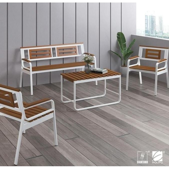 Kursi Teras Taman Besi Kayu Minimalis Outdoor Set Bandung