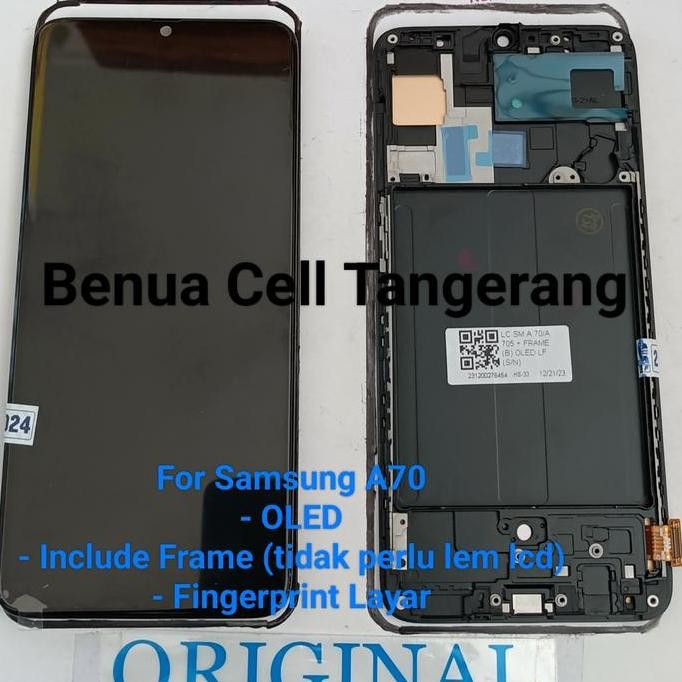 LCD Samsung A70 Original LFLayar OLED + Frame + Fingerprint Layar