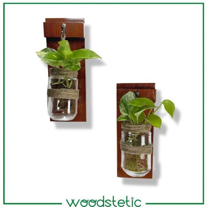 Baru 1Set 2Pcs Hiasan Dinding Pot Vas Kaca Tanaman Air Gantung Candle Terbaru Best Quality 100% Orig