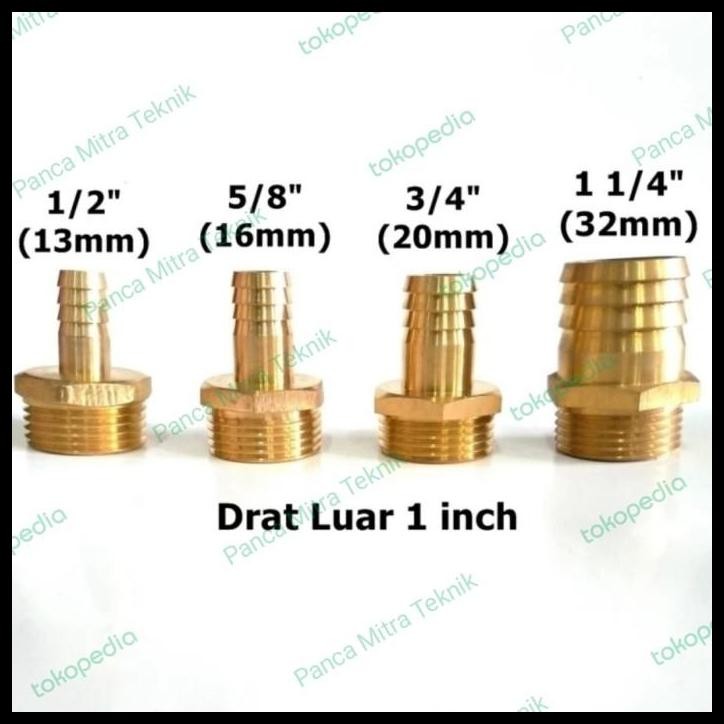GRATIS ONGKIR NEPEL SELANG 1" INCH DRAT LUAR SELANG 1/2" INCH KUNINGAN / BRASS 