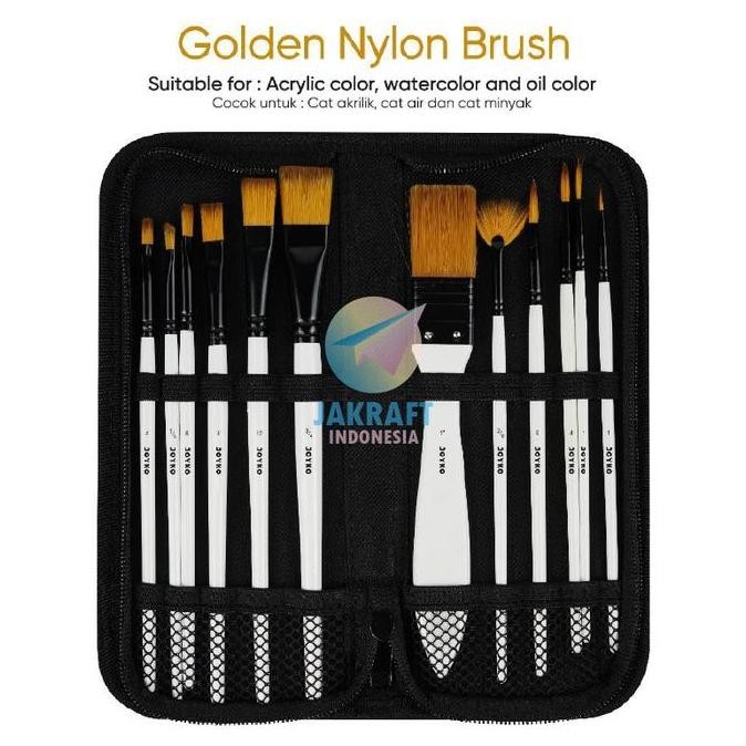 

(1 Set) Paket Kuas Cat Lukis Set Joyko Brs-18 Isi 12 Golden Nylon Brush Profesional + Hardcase Lengkap