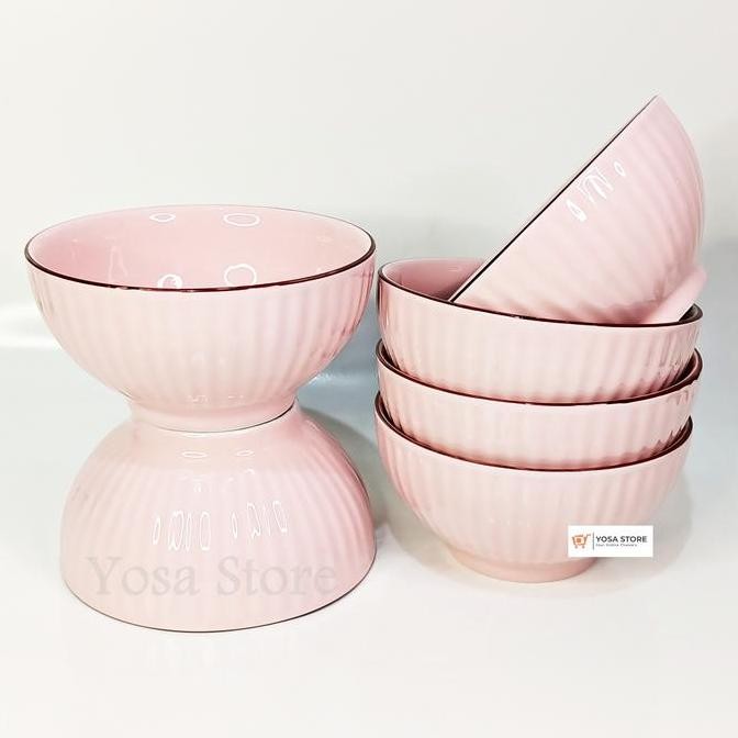 Mangkok Keramik Ramekin Bakso Mie Ayam Warna Pink 6 Inch 6 Pcs LM