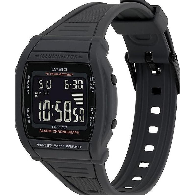 NEW CASIO W-201-1BVDF JAM TANGAN PRIA / ANAK DITAL KARET ORINAL HITAM