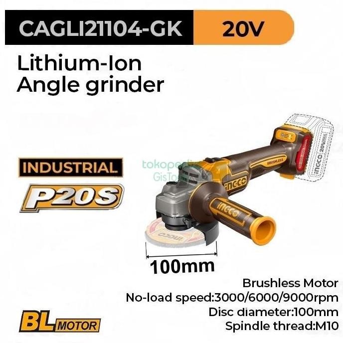Gerinda Cordless 4" Brushles Ingco Cagli21104 - Cordless Angle Grinder