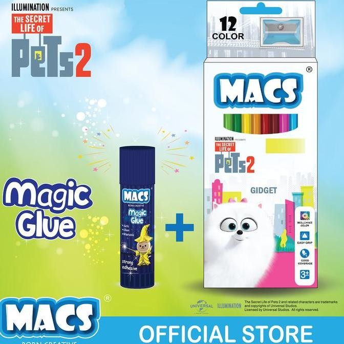 

MACS Fun Bundle Glue Stick Lem Anak Plus Pensil Warna 12 Warna Karakter Pets Gidget