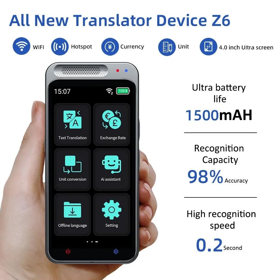 2025 New Z6 Portable Audio Translator 138 Language Smart Translator Offline In Real Time Smart Voice