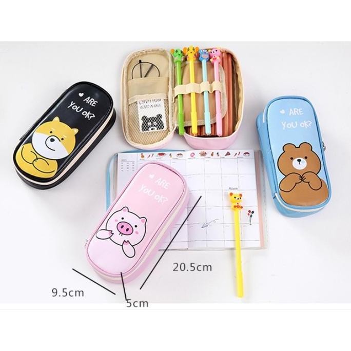 

Tempat Pensil Jumbo Kartun Hewan Are You Ok / Tepak Tempat Alat Tulis Besar Gambar Hewan Lucu Imut Stationery New Stok
