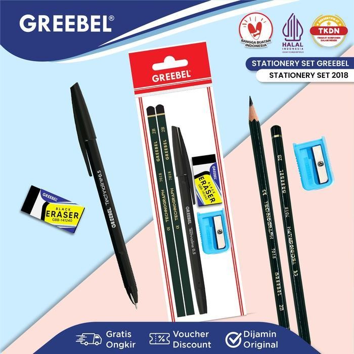 

EMS GREEBEL Pulpen Pensil Set Alat Tulis Anak Sekolah (STATIONERY SET 2018-10) / Penghapus dan Rautan Stationery Set Paket Alat Tulis