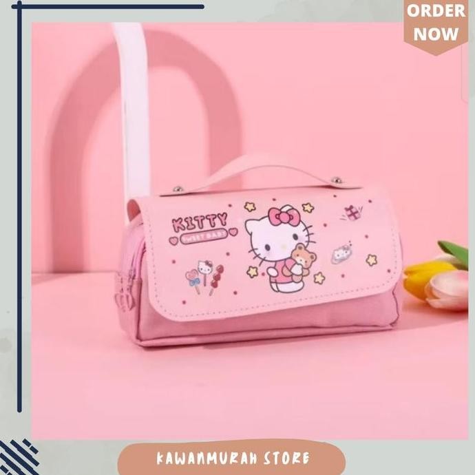 

Tempat Pensil Tenteng Kuromi Hello Kitty Kapasitas Besar Tebal Alat Multifungsi New Stok