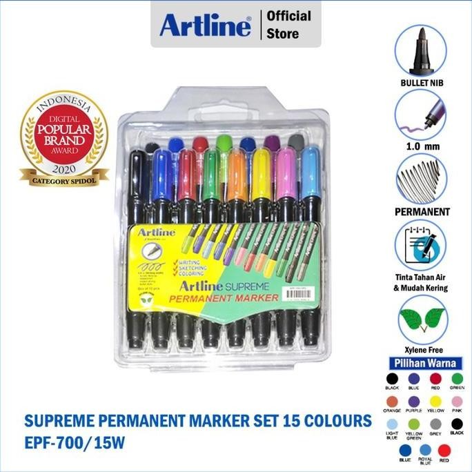 

Spidol Artline Supreme Permanent Marker Set 15 Colours Epf-700/15W New Stok