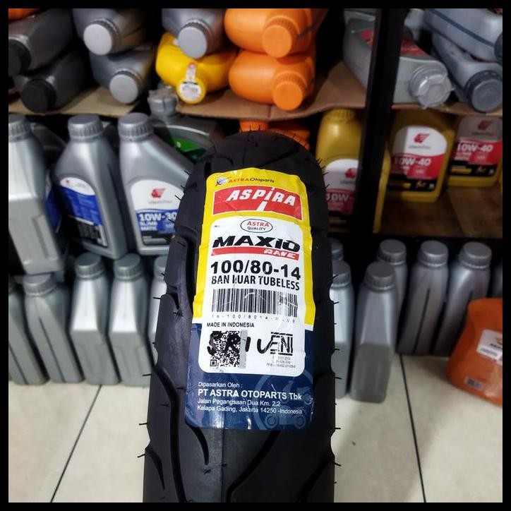 TERBARU BAN LUAR 100/80 -14 TUBLES MAXIO MEREK ASPIRA OTOPARTS KAULITAS BAGUS 
