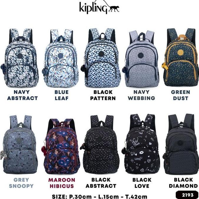 Tas Ransel Kipling Motif - Tas Laptop Backpack Sekolah Ukuran Besar