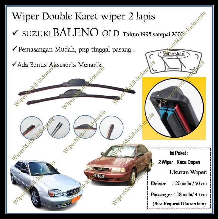 GRATIS ONGKIR WIPER DOUBLE KARET KACA MOBIL SUZUKI BALENO OLD TAHUN KELUARAN 1995 1996 1997 1998 199