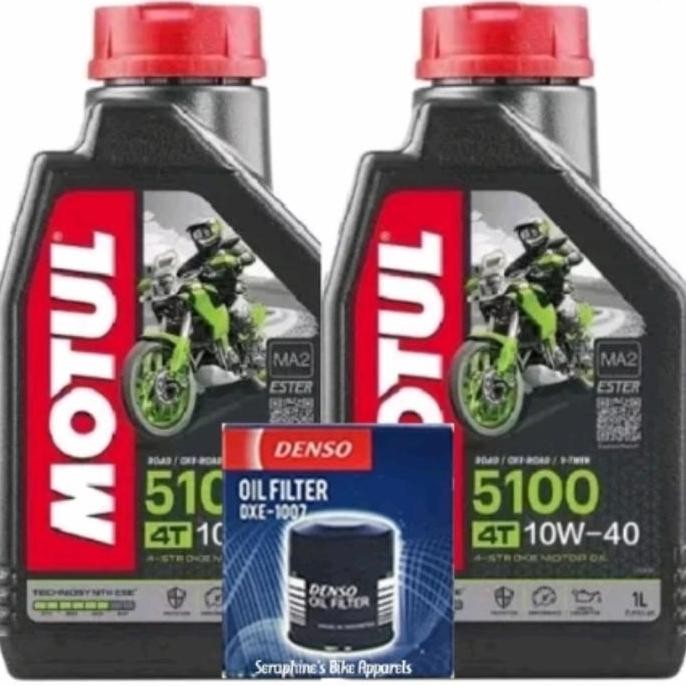 TERLARIS - PAKET MOTUL 5100 10W40 +FILTER OLI DENSO NINJA 250FI Z250FI VERSYS ER6