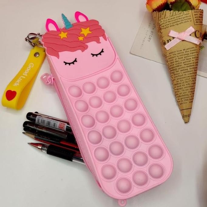 

Pencil Case Tempat Pensil Kotak Pop It Unicorn Rainbow Jelly Silicone New Stok