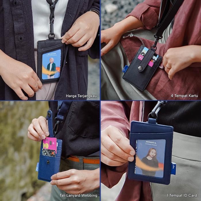 

Wallts Exon - Dompet Lanyard Kanvas Kartu Name Tag Id Card Pria Wanita Cowok Hitam