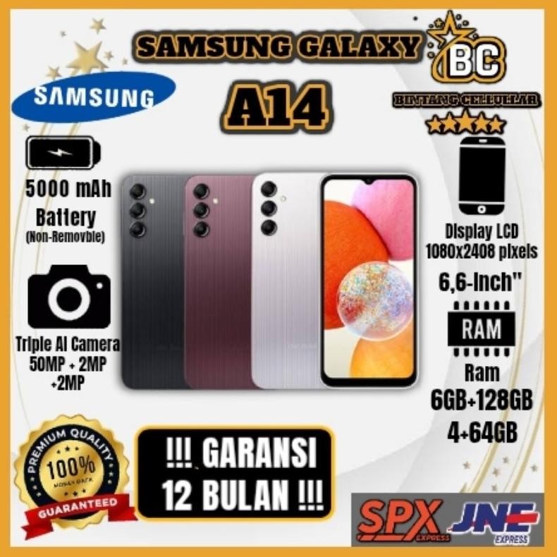[NEW LAUNCH] HP SAMSUNG A14 Ram 4+64GB /6+128GB Camera 50MP + Display 6,6 inches + Battery 5000mAh +