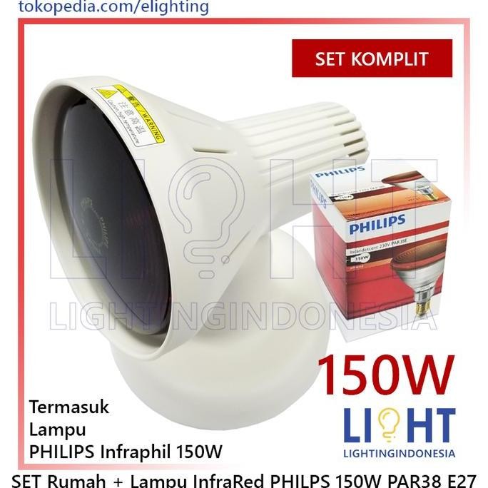 Lampu Fisioterapi Philips InfraRed 150W E27 PAR38E Set Komplit