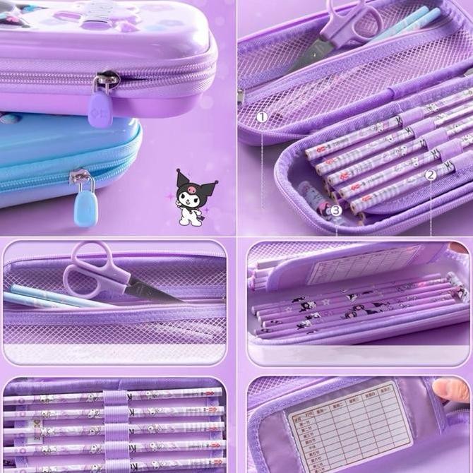 

Kawaii Sanrio Eva Pencil Box Kotak Pensil Kuromi Melody Iigen New Stok