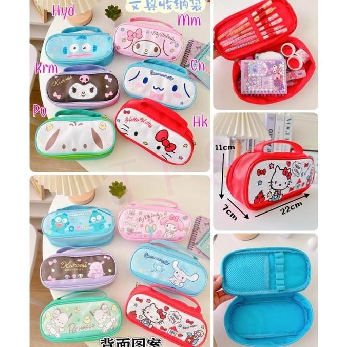 

Pouch Tempat Pensil Kuromi Cinnamoroll Melody Pochacco Hangyodo Kitty New Stok