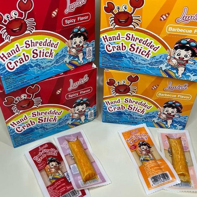 

Levish Hand Shreddef Crab Stick 1 Pak Isi 20 Pcs (Spicy Dan Bbq) Boom Ri Halal Stik Kepiting Cemilan Viral Food Snack Pedas Asin Camilan Makanan