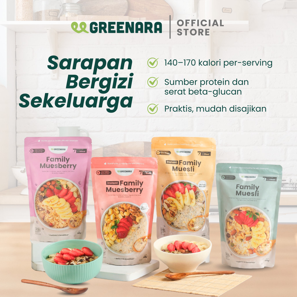 

Greenara Natural Family Muesli / Berry 500gr (140-170cal/serv)/ Sarapan Sehat Oatmeal Kaya Serat