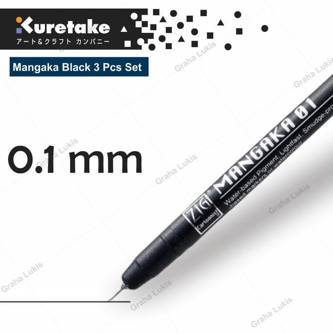 

Kuretake Zig Mangaka Set 3 Black Ii (Cnm/3Vbk2) - Drawing Pen New Stok