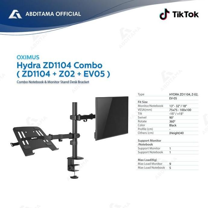 

BRACKET LAPTOP NOTEBOOK MONITOR COMBO OXIMUS ZD1104 DUAL COMBO BRACKET MEJA DESK ORGANIZERANDACCESSORIES