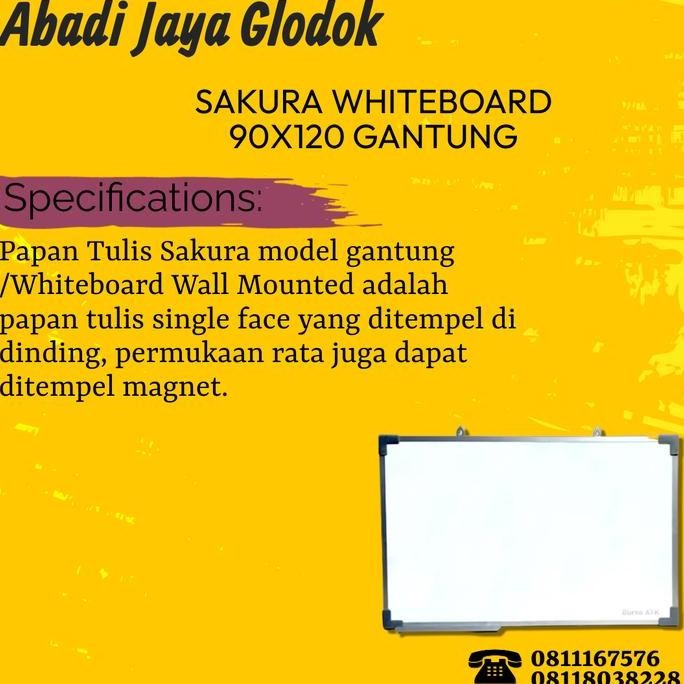 

Sakura Whiteboard 90X120 Gantung New Stok