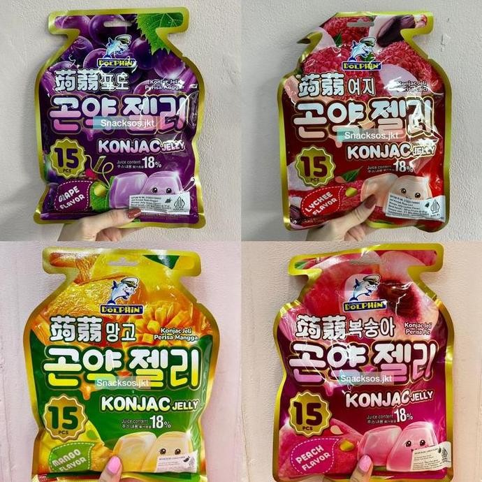 

[300GR = 15PCS] DOLPHIN KONJAC JELLY / PEACH / LYCHEE / GRAPE