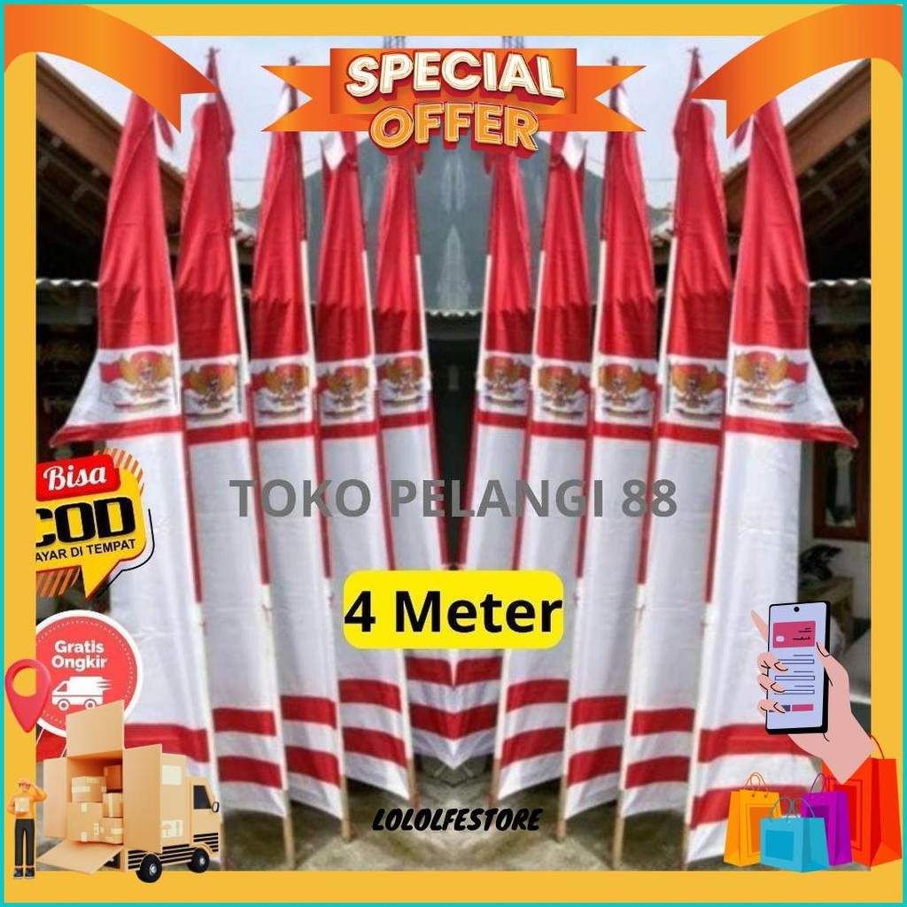 Umbul-Umbul Layur Merah Putih 4Meter Layur Lurus Bendera Umbul-Umbul Warna Warni Garuda Panjang Mura