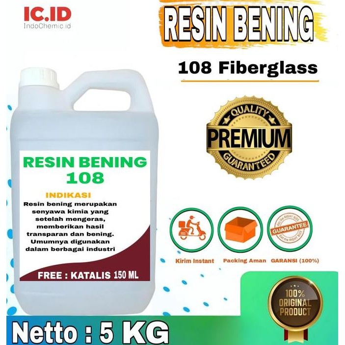 

Resin Bening 108 5Kg - Resin Fiberglazz 5 Kg Premium Quality Dengan Katalis Gratis 150Ml