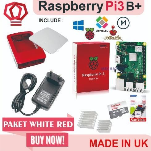 Raspberry Pi3 Pi 3 Model b+ 3b+ Plus Paket Merah Putih Official Case