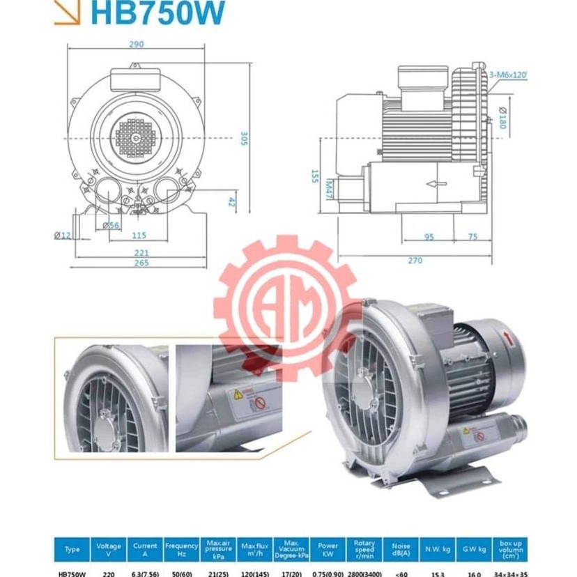 ready !!! Ring Blower 3phase 0.75kw HB 750