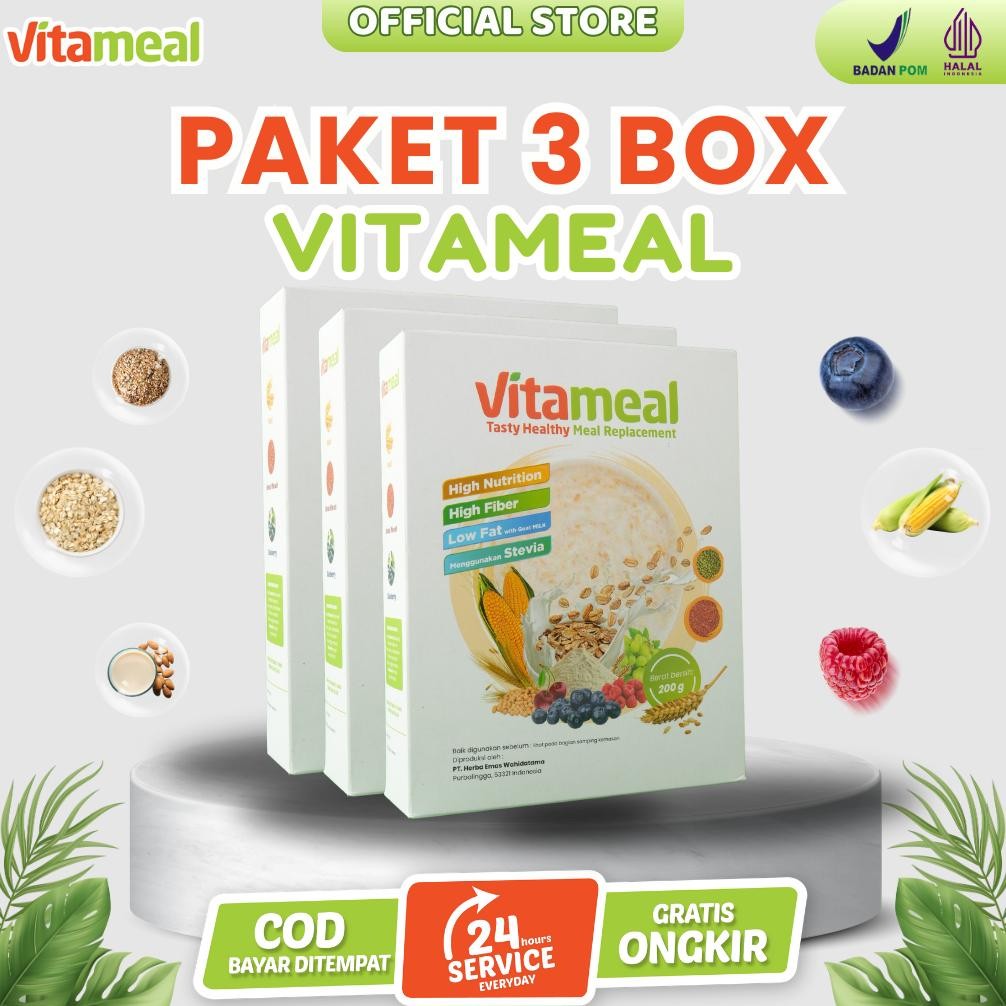 

[ DIJAMIN ] Vitameal 3 Box Sereal Sehat Turunkan Gula Darah Tinggi Cegah Diabetes Kolesterol Asam Lambung Maag VITAMAEL GERD