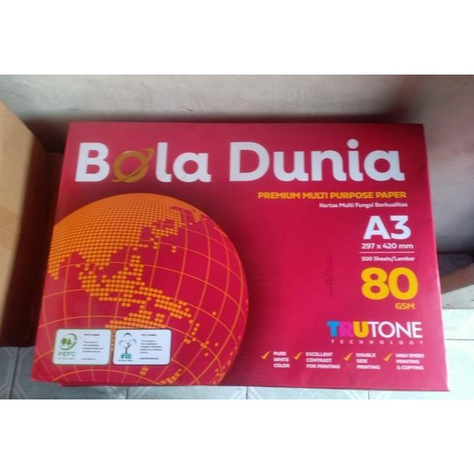 

Kertas Hvs Bola Dunia,Paper One,Sidu A3 80 Gsm Harga Promo 1 Rim