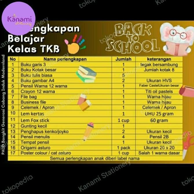 

Kanami | Set Perlengkapan Belajar Back To School Kelas Tk A, Tk B, Sd New Stok