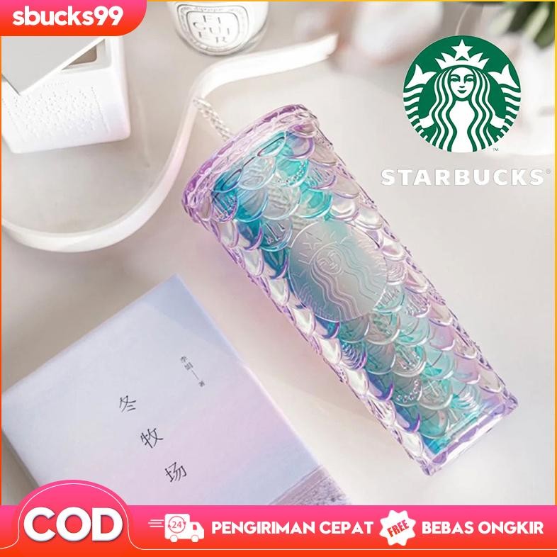 Berkualitas 710ml Starbucks Tumbler Fish Scale Straw Cups Starbucks Mermaid Pink/Purple Cold Cup Tum