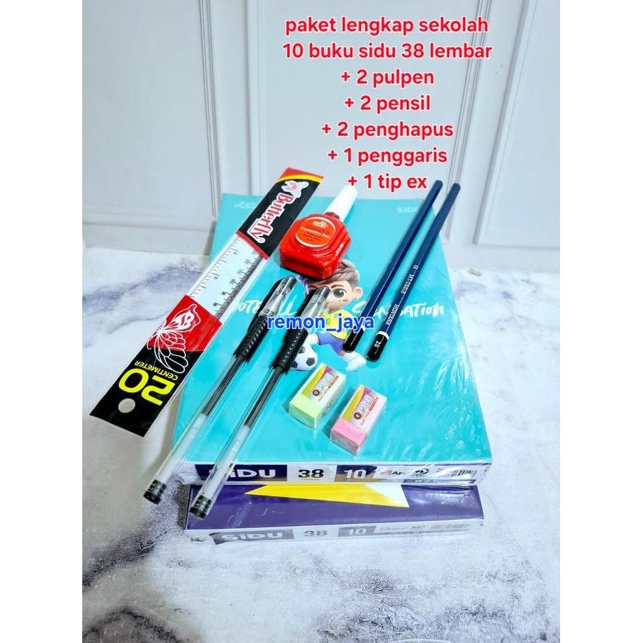 

(PROMO) Buku paket lengkap sekolah / 10 buku sidu 38 lembar +2pensil +2pulpen +2 penghapus +1penggaris +1tip ex paket lengkap Stationery