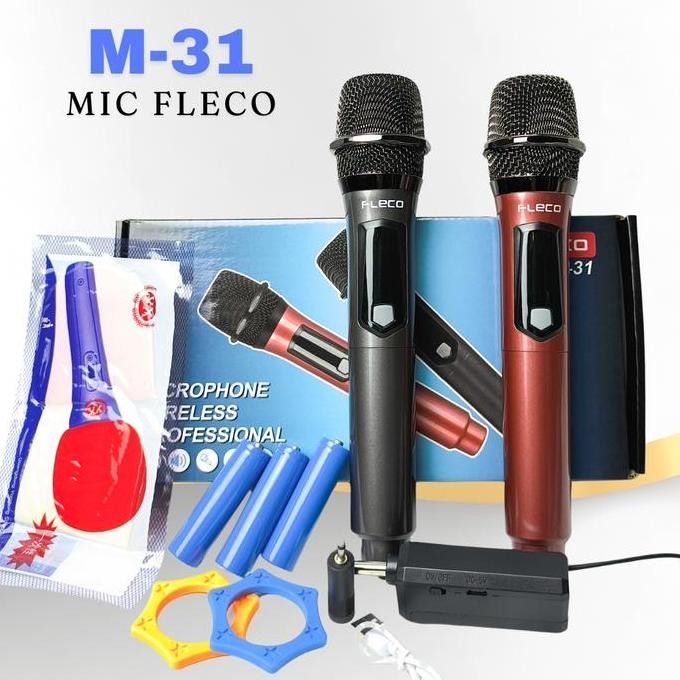 BARU MIC WIRELESS FLECO M-31 DOUBLE WIRELESS JACK BESAR + ADAPTER JACK KECIL