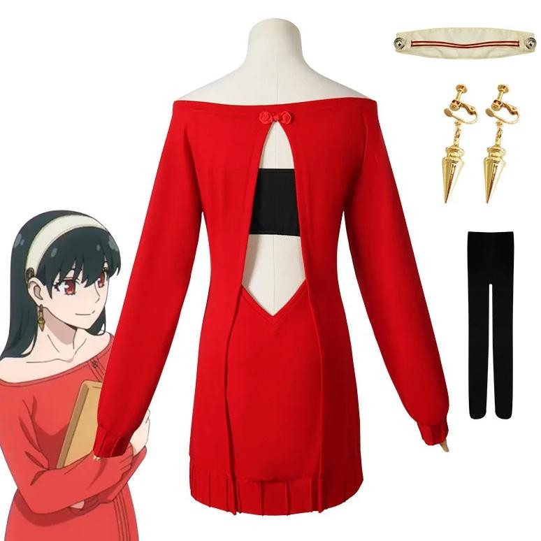 Anime FAMILY Cosplay Yor Forger Yor Briar Cosplay Costume Women Sexy Red Sweater Mini Dress Thorn Pr