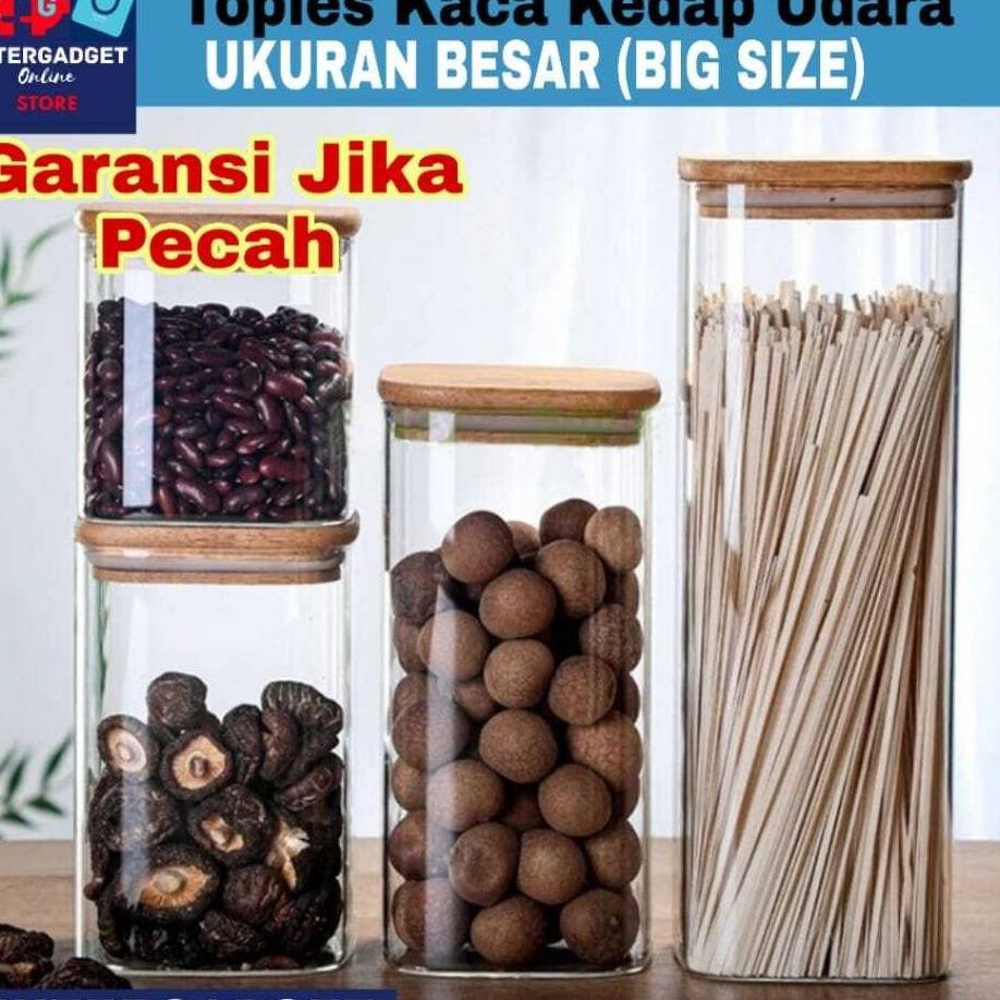 Toples Ukuran Besar Toples Kaca Tutup Kayu Kedap Udara